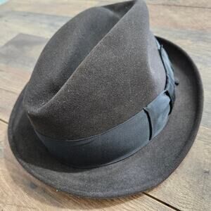 Barlesoni Hat Hand Felted Fur Edge Cushion Comfort Black Bow Detail Vintage